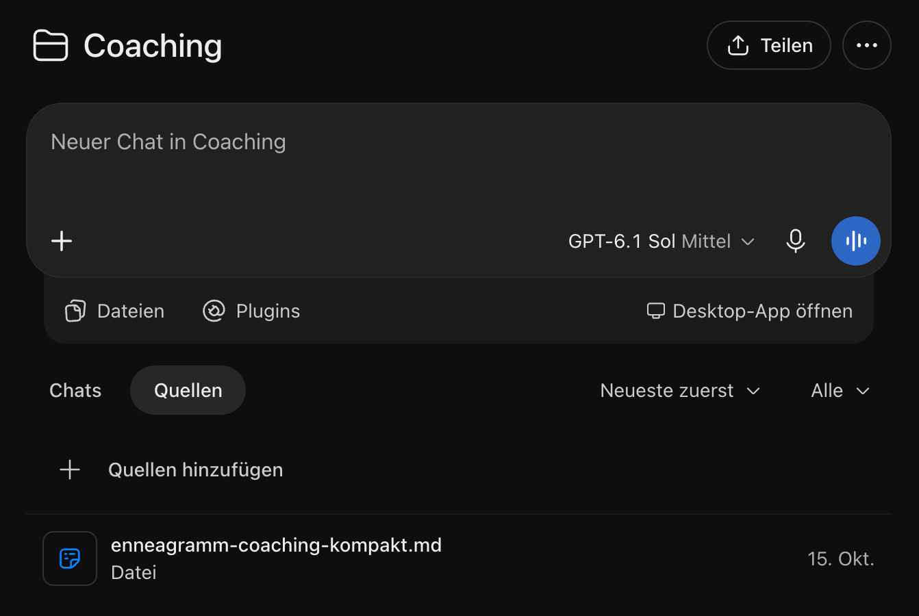 ChatGPT: Bereich Quellen mit Quellen hinzufügen